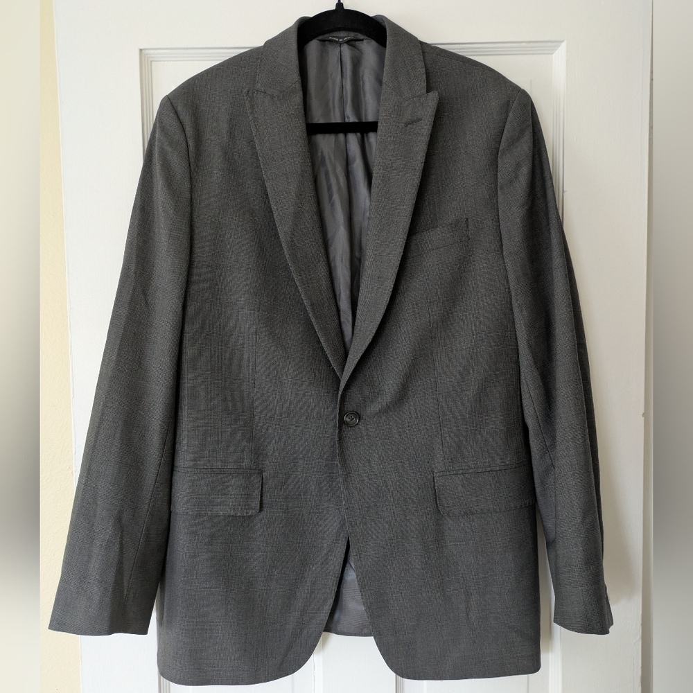 42R Banana Republic Tailored Fit Blazer Mens Grey Plaid Wool Sportcoat